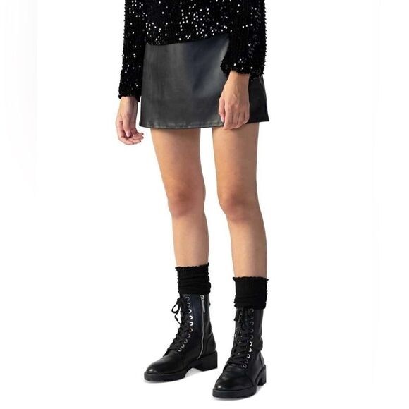 SANCTUARY Mid-Rise Faux-Leather Mini Skirt Women's 14 Black Zip Closure At Back - Picture 4 of 9